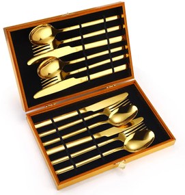Set 12 tacamuri, din inox, pentru 4 persoane TRENDY’S, gold