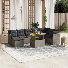vidaXL Set canapele de grădină, 9 piese, cu perne, gri, poliratan