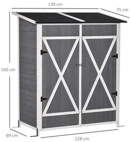 Outsunny Căsuță Grădină Lemn cu Ușă Dublă și Măsuță, Sopron Unelte Gri, Spațios 139x75x160cm | Aosom Romania
