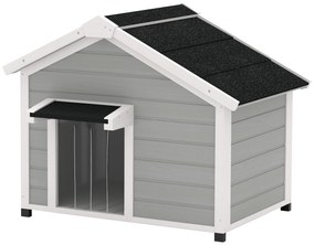 PawHut Niche pentru câini exterioară din lemn masiv casă pentru câini cu acoperiș deschis cort de ușă 95 x 68 x 76 cm gri deschis | Aosom Romania