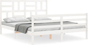 vidaXL Cadru de pat cu tăblie, alb, 160x200 cm, lemn masiv