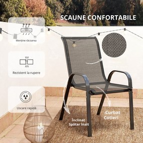 Outsunny Set Mobilier de Grădină din 3 Piese cu Scaune Suprapozabile și Masă din Sticlă, 54x71x93 cm, Gri Închis | Aosom Romania