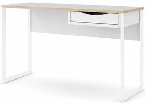 Birou alb EFREM PLUS 512 cu 1 sertar si blat cu decor stejar