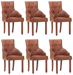 vidaXL Scaune de bucătărie, 6 buc., maro, piele naturală de capră