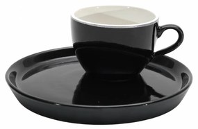 Set Cafea Ceasca si Farfurie Vulcano Duo negru lucios (farfurie 20cm, ceasca 250ml)
