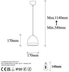 Lustră în culoarea bronz cu abajur din metal ø 17 cm Mugo – Opviq lights