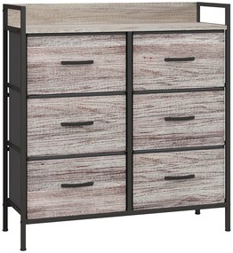 HOMCOM Comodă, mobilier de depozitare pentru dormitor cu 6 sertare din material nețesut, cadru din oțel, 79 x 29 x 85 cm, efect lemn gri | Aosom Romania