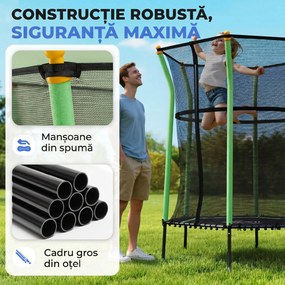 HOMCOM Trambulină Elastică pentru Copii 3-10 Ani cu Intrare cu Fermoar și Bare Căptușite, Ø163.5x190 cm, Verde | Aosom Romania