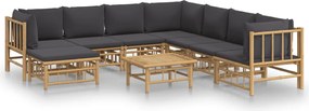 vidaXL Set mobilier de grădină cu perne gri închis, 9 piese, bambus