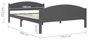 Cadru de pat, gri inchis, 140x200 cm, lemn masiv pin Morke gra, 140 x 200 cm