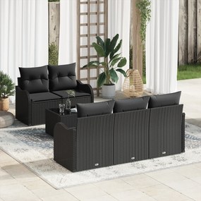 Set Canapea Grădină vidaXL 6 Piese cu Pernă Negru Ratan Poliester