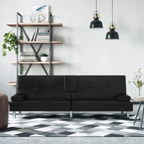351926 vidaXL Canapea extensibilă cu suporturi pahare, negru, piele ecologică