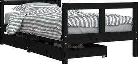 vidaXL Cadru de pat copii cu sertare, negru, 80x160 cm, lemn masiv pin