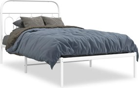 vidaXL Cadru de pat din metal cu tăblie, alb, 107x203 cm
