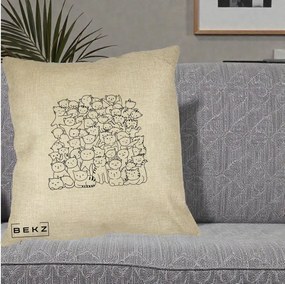 Perna Personalizata Many Cats Pattern Alb-Negru, 40x40 cm, Crem, Husa Detasabila, Perna Inclusa, BEKZ®