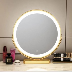 RESIGILAT-Set RANIA, Masă de toaletă pentru machiaj cu oglindă iluminată LED, control touch, 6 sertare, comoda, scaun, Gri