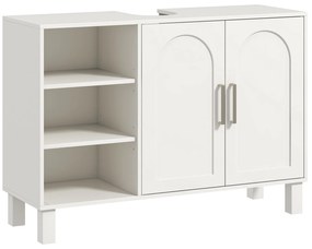 HOMCOM Mobilier sub Chiuvetă Mobilier de Baie cu Dulap cu Două Niveluri Rafturi Reglabile 90l x 30P x 63H cm crem | Aosom Romania