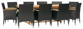 Set mobilier de gradina cu perne, negru, 11 piese Negru, 11