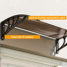 Outsunny Copertină Exterioară Impermeabilă și Anti-UV cu Placă Curbată, 75x120x23 cm, Maro și Negru | Aosom Romania