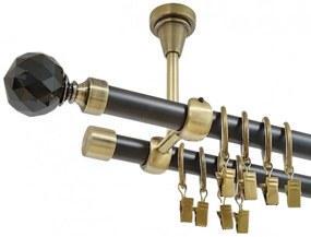Galerie dubla kula crystal negru prindere tavan 19 mm negru aur antic (Alege marime: 140 cm)