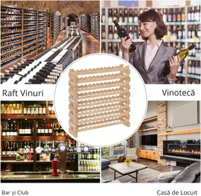 HOMCOM Raft din Lemn de Molid, Dulap pentru 96 Sticle cu 8 Rafturi, Greutate Maximă 100 kg, 114x28x113,5 cm, Lemn Natural | Aosom Romania