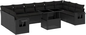 vidaXL Set canapele de grădină cu perne, 11 piese, negru, poliratan