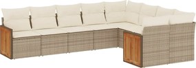 vidaXL Set canapele de grădină, 9 piese, cu perne, bej, poliratan