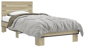 845738 vidaXL Cadru de pat, stejar sonoma, 100x200cm, lemn prelucrat și metal
