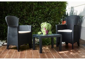 Set mobilier terasa Margarida, masa si 2 scaune, antracit, polipropilena, perne incluse