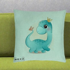 Perna Personalizata Dinozaur Bland Coroana Kawaii, 40x40 cm, Verde Menta, Husa Detasabila, Perna Inclusa, BEKZ®