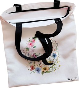 Sacosa de Panza pentru Cumparaturi, Geanta Tote, Cu litera Q in Coronita Florala, Cu fermoar, 38x34.5 cm, Alba, BEKZ®