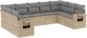vidaXL Set canapele de grădină, 9 piese, cu perne, bej, poliratan