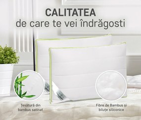 Perna Green Future NATURE, cu umplutura bambus si bilute fibra siliconica, 45 x 65 cm, Alb