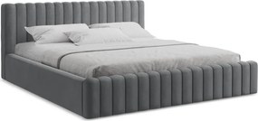 Pat matrimonial gri tapițat cu spațiu de depozitare cu somieră 140x200 cm Lemi – Makamii
