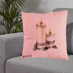 Perna Decorativa Lumanari Acuarela Iarna, 40x40 cm, Roz, Husa Detasabila, Perna Inclusa, BEKZ®