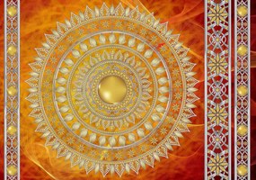 Fototapet - Mandala aurie în roșu (152,5x104 cm), în 8 de alte dimensiuni noi