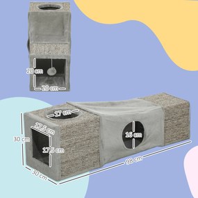 PawHut Tunel pentru pisici de interior jucării pentru pisici cu bilă suspendată intrări multiple în sisal 98 x 30 x 30 cm gri | Aosom Romania