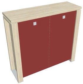 Dulap mediu Verno+ 140 x 46 x 130 cm, uși de sticlă, salcâm / roșu