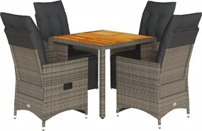 vidaXL Set bistro de grădină cu perne, 5 piese, gri, poliratan