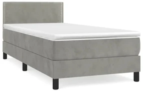 3141221 vidaXL Pat box spring cu saltea, gri deschis, 90x200 cm, catifea