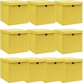 vidaXL Cutii depozitare cu capace 10 buc. galben, 32x32x32 cm, textil