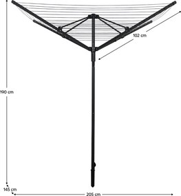 Uscător de haine de grădină, negru, 45 m, ROTARY NEW TYP 3