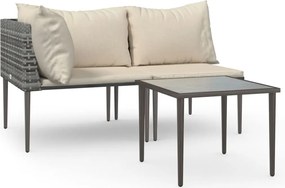vidaXL Set mobilier de grădină cu perne, 3 piese, gri, poliratan
