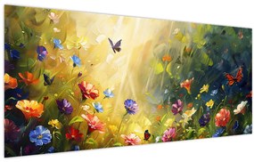 Tablou - Pajiște cu flori de primăvară, pictură (120x50 cm)