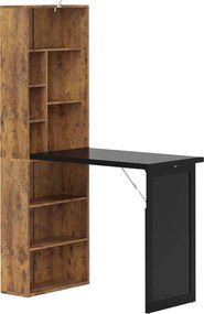 HOMCOM Birou Modern Pliabil cu Bibliotecă și Tablă, din Lemn și Metal, 98x51x153 cm, Maro Rustic | Aosom Romania