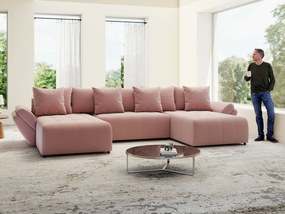 Colțar extensibil dumonde cu ladă de depozitare si sezut confortabil din spuma high-density, Berlin U Royal Roz 380x180 cm