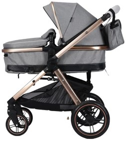 Carucior nou nascuti 2 in 1 NOVOKIDS™ X2000 series, Cu geanta bebe, Cadru Aluminiu Gold, Amortizoare, Roti din cauciuc plin AVE, Landou, Spatar