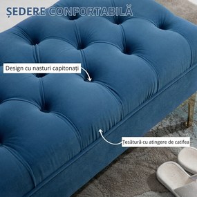 HOMCOM Bancă Hol, Bancă la Capătul Patului din Catifea Albastru Închis, Design Modern cu Picioare Metalice Aurii, 118x45x42cm | Aosom Romania
