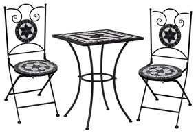 279414 vidaXL Set de bistro mozaic, 3 piese, negru & alb, placă ceramică