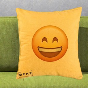 Perna Decorativa Emoji Zambet Mare, 40x40 cm, Galben, Husa Detasabila, Perna Inclusa, BEKZ®
